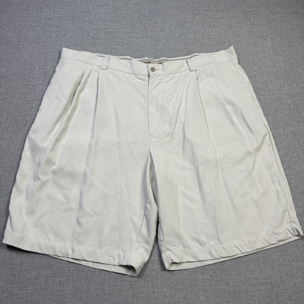 Tommy Bahama Chino Shorts Mens 40 Beige 10" Inseam Silk Pleated Classic Fit